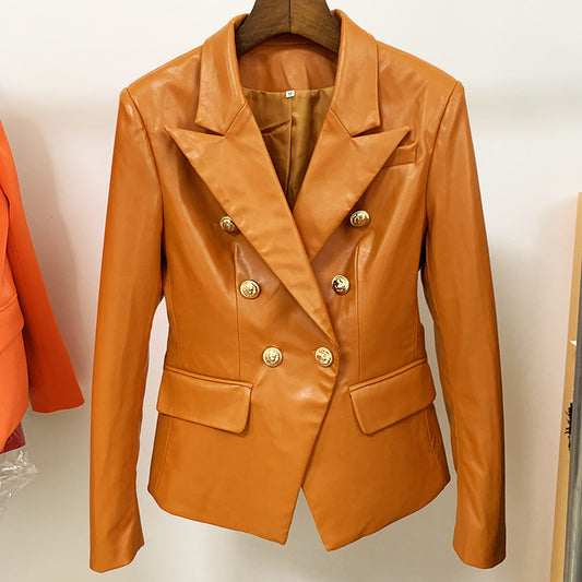 Brown Leather Jacket - DAYANCA