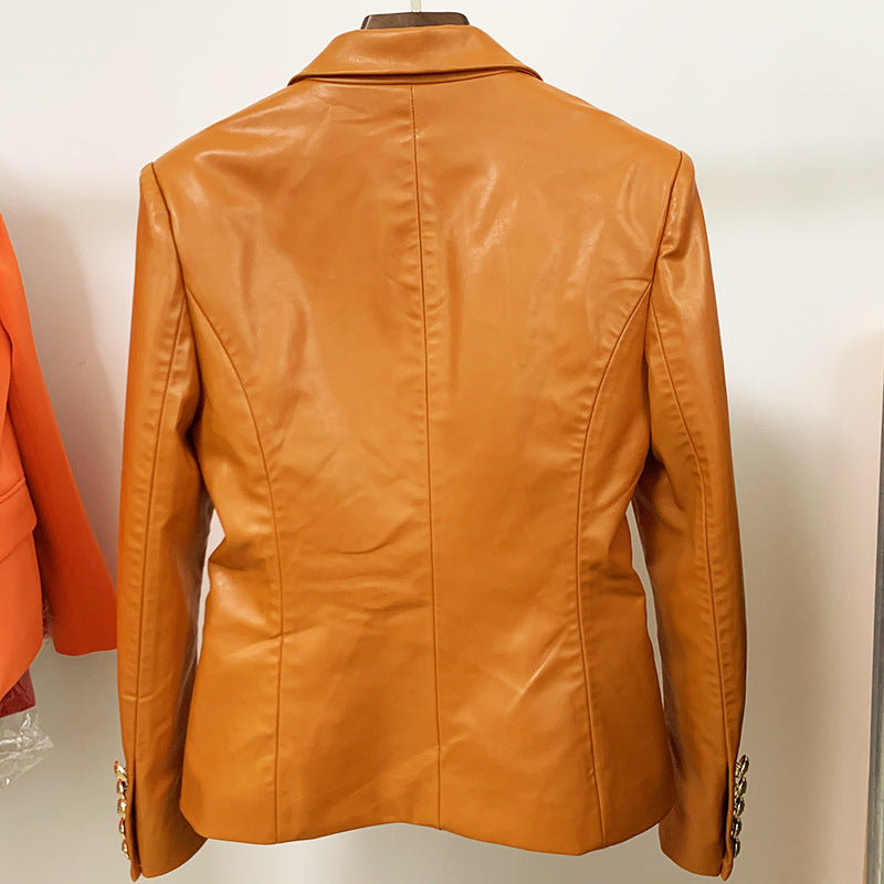 Brown Leather Jacket - DAYANCA