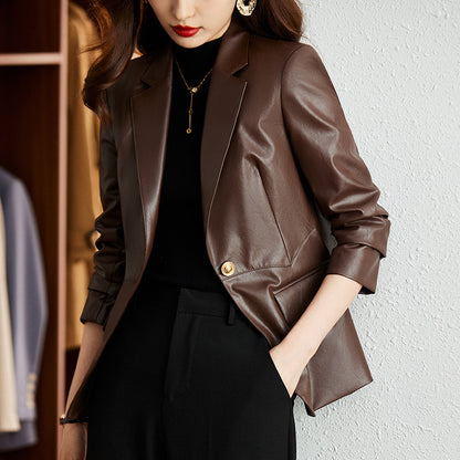 Slim Leather Jacket Coat - DAYANCA